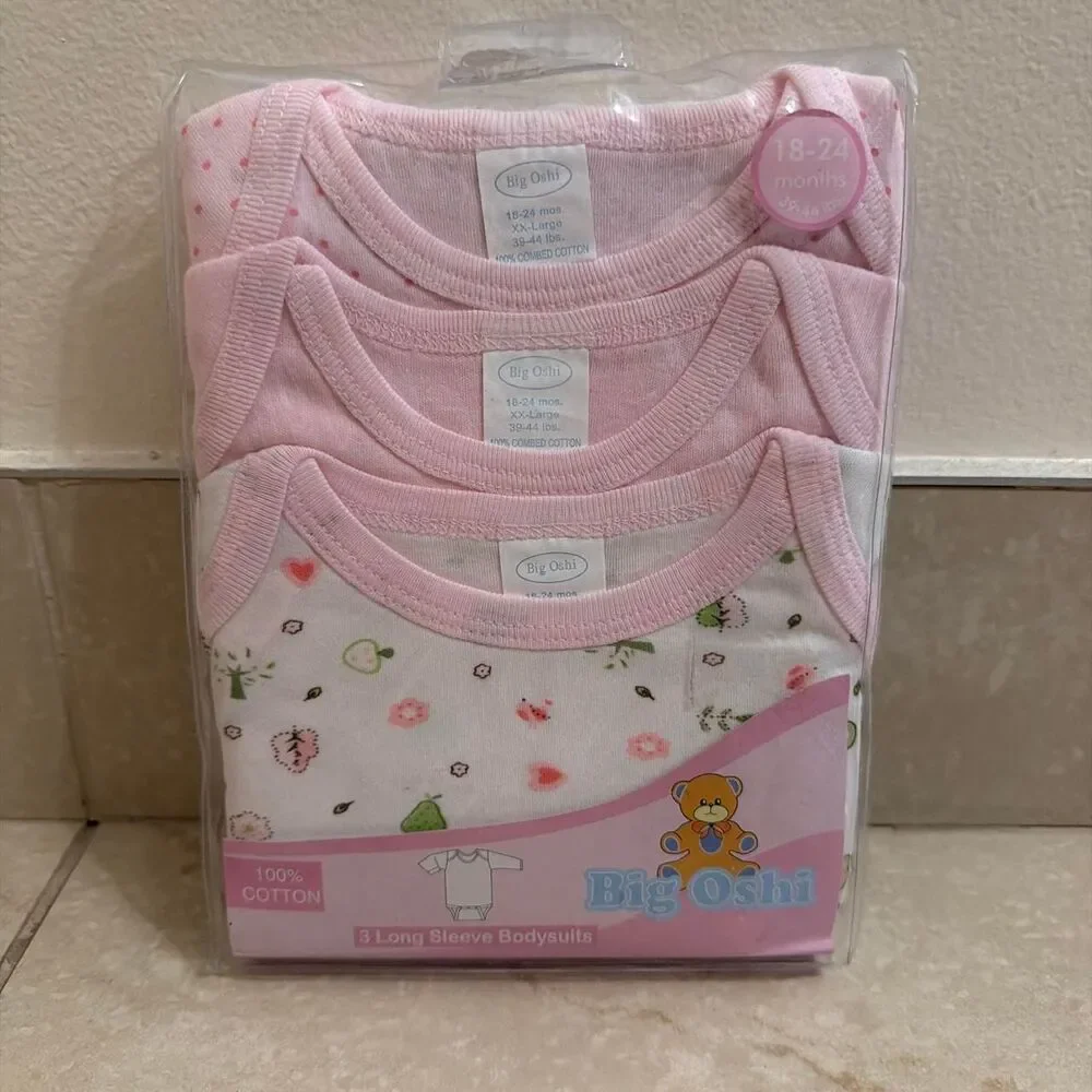 NWT Big Oshi pink baby girl bodysuits set of 3 XL